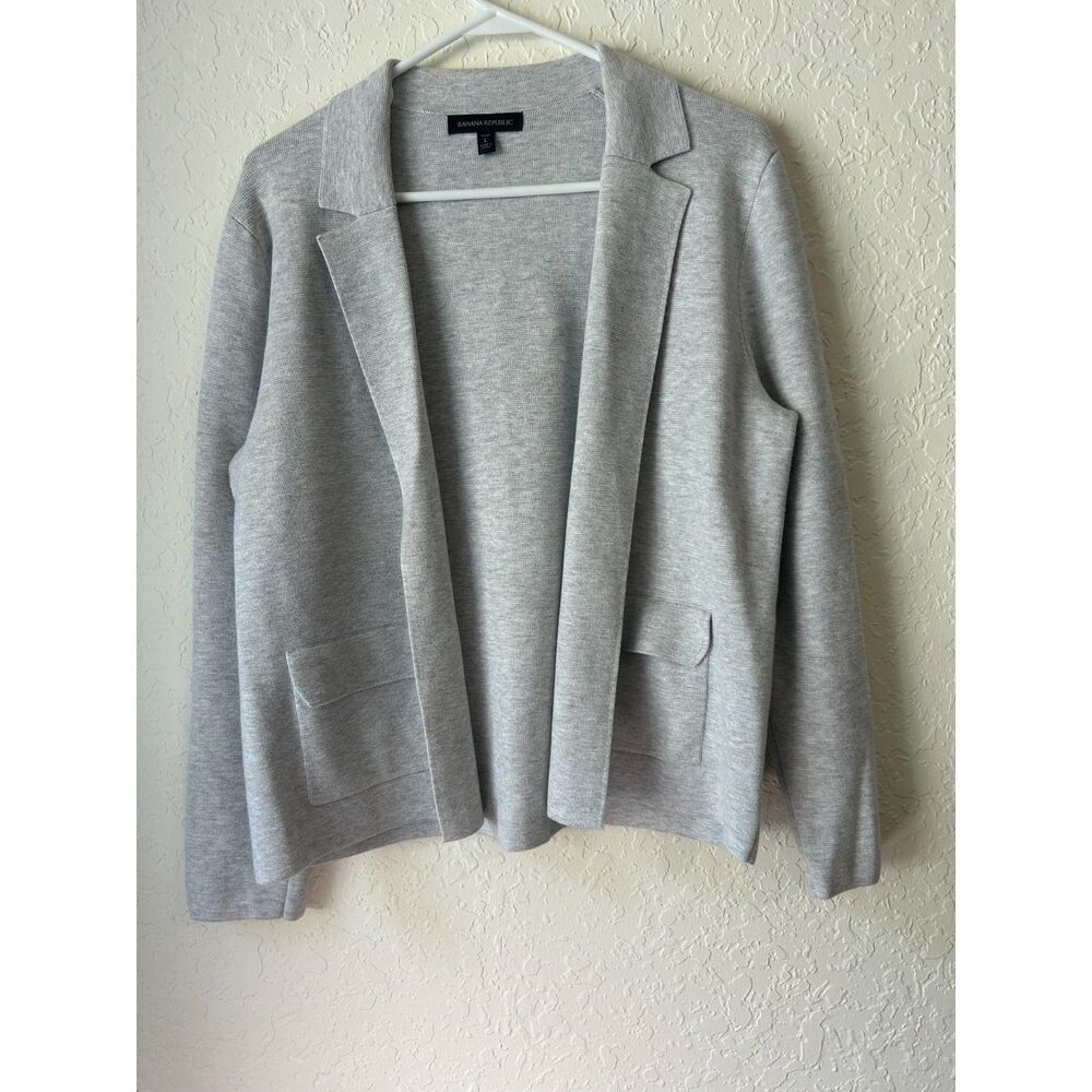 Banana Republic Gray Knit Open Front Sweater Blazer Petite L